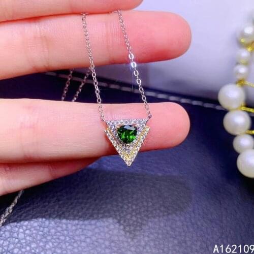 Fine Jewelry 925 Sterling Silver Inlay With Natural Gemstone Womens Popular Classic Triangle Diopside Pendant Necklace Chain Su