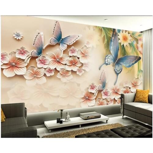 Custom photo wallpaper 3d mural wallpaper for walls 3 d Modern European relief butterfly flower mural for living room decoration