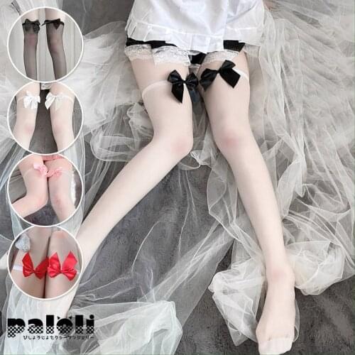 Sexy Transparent Stockings With Pure Lovely Over Knee Bow Kawaii Suspender Tight High Nylon Stretchy Silk Stockings For Girls
