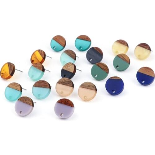 14mm Natural Wood Effect Resin Ear Post Stud Earrings Findings Round DIY Making Women Wooden Earrings Party Jewelry Gifts,6PCs
