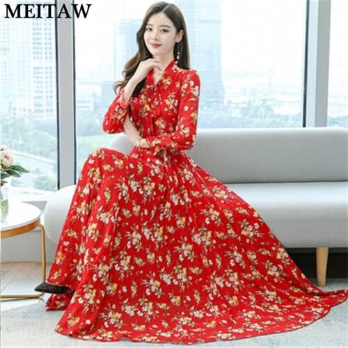4XL 5XL Plus Size Women Floral Party Dresses 2021 Vintage Long Sleeve Bow Neck Chiffon Dress Casual Long Maxi Dress Vestidos