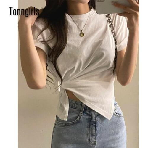 Tonngirls Chic Summer Womens T-shirt O-neck Short Sleeve T Shirt Women Clothes Solid Harajuku Korea Tops 2021 Fashion