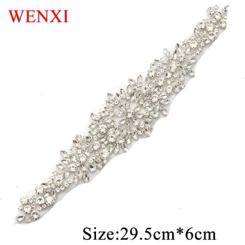 WENXI 30pcs Wholesale Hand Beaded Sewing Sliver Crystal Rhinestone Applique For Dresses DIY Iron On WX898