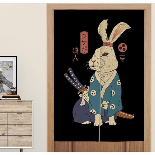 Japanese Style Biparting Open Door Curtain Fabric Rabbit Cat Warrior Partition Bathroom Sushi Kitchen Restaurant Screen Decor