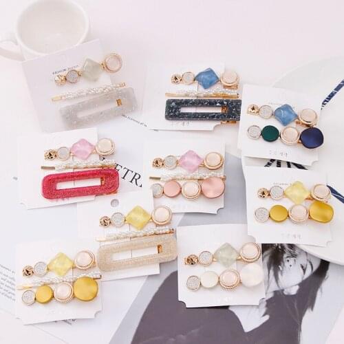 3PCS/Set New Women Elegant Geometric Pearl Crystal Hairpins Girls Sweet Hair Clips Barrettes Headbands Fashion Hair Accessories