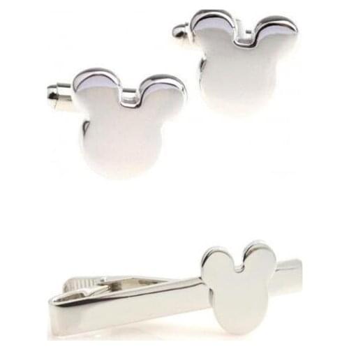 Tie Clip Cufflinks Set Mickey Design Tie Clip+Cuff Links Set Pins Button Set Men Gift Fashion Jewelry Accessory Wholesale 10Sets