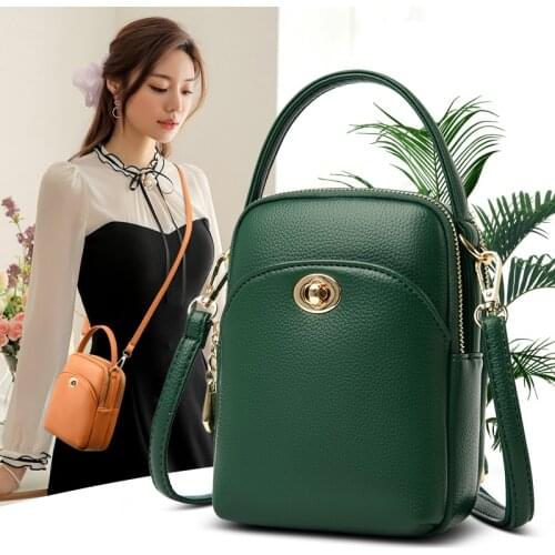 Mini Handbag Female 2021 Counter Genuine Ladies Shoulder Bag Earphone Hole Casual Phone Coin Purse Women Cross Body Bag Green