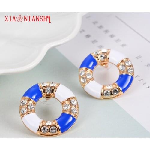 Fashion Boat Element boucle d'oreille femm 2019 Jewelry Creative Circle Shape Earring Enamel Blue Vintage Earrings For Women