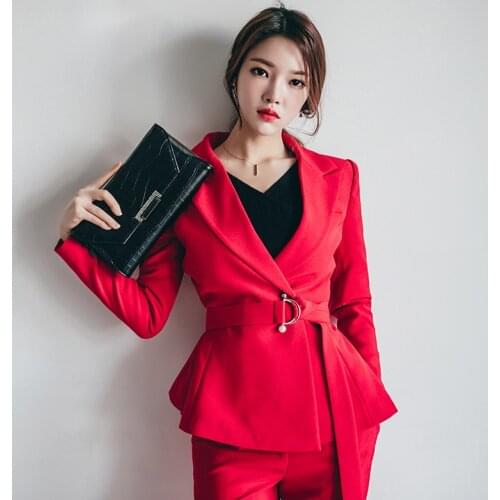 RED Women Casual Office Business Suits Formal Work Wear Sets Uniform Styles Elegant dress