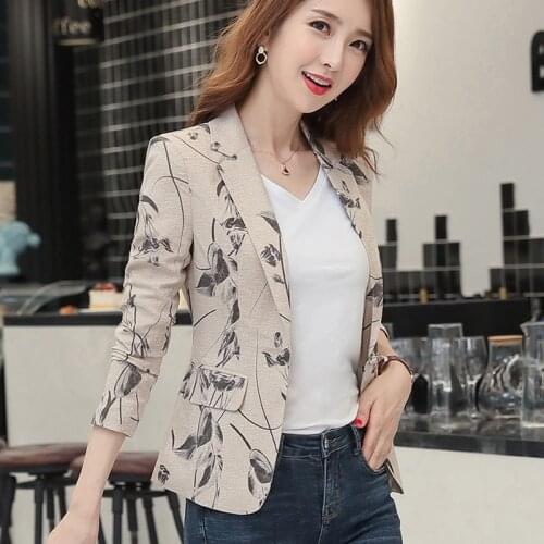 Vintage Office Lady 2021 New Autumn Korean Printing Slim Suit jacket Female Single Breasted Blazers Coat Women Clothing 719G
