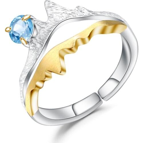 GEMS BALLET 925 Sterling Silver Handmade Adjustable Open Ring Natural Swiss Blue Topaz Gemstone Rings For Women Wedding Jewelry