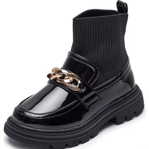 Spring And Autumn Girls Knitting Leather Shoes Kids Fashion Princess Boots Children Party Casual Anti-slip Rubber Sole Footwear