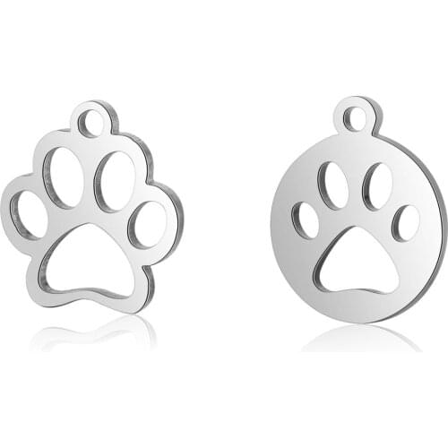 10pcs 316L Stainless Steel Double Side Polished Hollow Out Lovely Dog Print Paw Round Coin Charm Pendant DIY Jewelry Accessories
