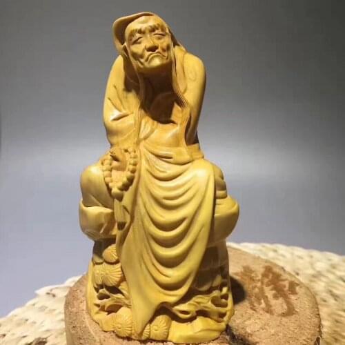 12.5X7X4.5CM boxwood carving Arhat with Long Eyebrow Holiday gift Car decoration