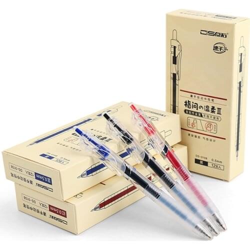 12Pcs/box Transparent Gel Pens Black Blue Red Ink 0.5mm Quick Dry Soft Rubber Grip Retractable Writing Pens for School Student