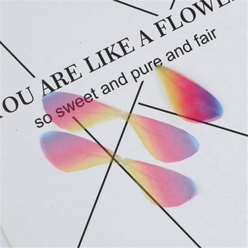 20 PCs Organza Ethereal Butterfly For DIY & Craft Supply Transparent Dragonfly Animal Wing Shape Purple Yellow 85 mm x 17 mm
