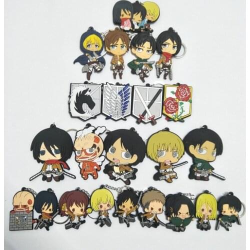 23 Pcs/set Anime Attack on Titan pvc figure toy Eren Rival Armin Keychain keyring pendant toys for gifts