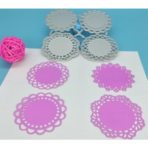 4 round badges with lace, chest label, metal cutting mold for scrapbook photo album decoration DIY handmade art