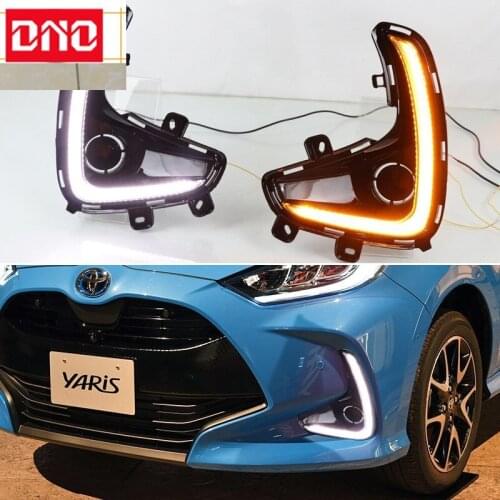 12V Car LED DRL Daylihgts For Toyota Yaris 2020 2021 Dynamic Yellow Turn Signal Indicators Daytime Running Lights Auto Fog Lamp