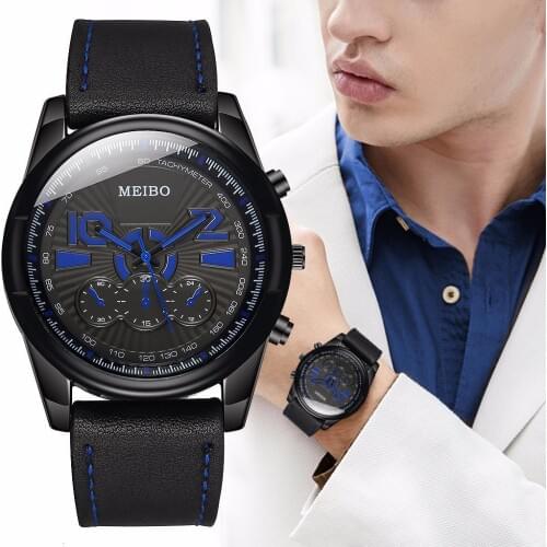 MEIBO Watch Men Leather Military Watch Top Luxury Man Sport Watches Fashion Male Quartz Clock Hour Watches relogio masculino