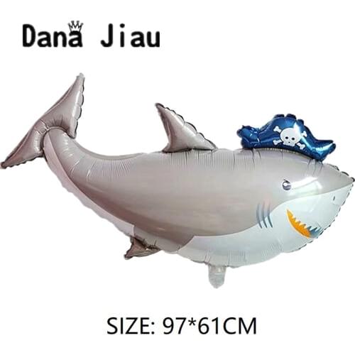 Dana jiau NEW pirate shark birthday party helium balloon 6th years old boy cartoon big ocean animal theme toy ball Decoration