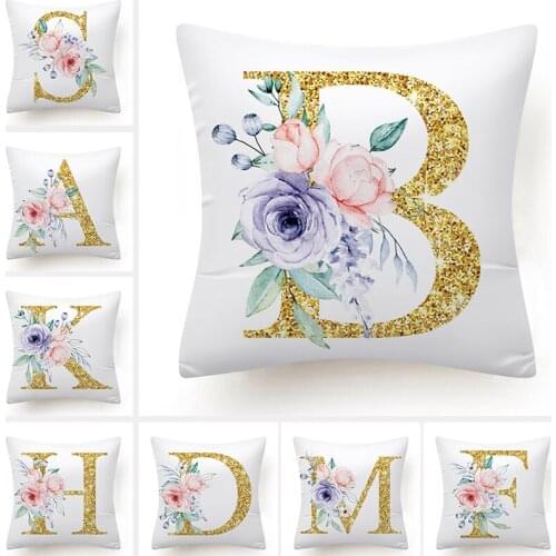 Watercolor Flowers Leaf Decorative Sofa Cushions Golden Letters Cushion Cover 45x45 Softness Cover Pillow Home Decor Pillowcase