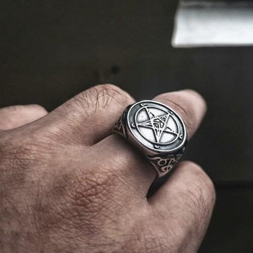 FDLK Occult Pentagram Sigil of Baphomet Ring Gothic Witch Church of Satan Cross Rings Satanic Lucifer Jewelry