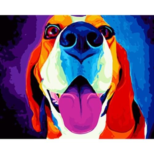 PAINTBOY Framed Pictures Painting By Numbers Colorful Dog Handwork Canvas Oil Painting Home Decor For Living Room GX3107