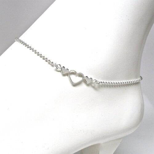 Heart Shaped Metal Anklet Love Heart Stainless Steel Pendant Anklet 2021 Summer Beach Fashion Ladies Accessories Jewelry Gift
