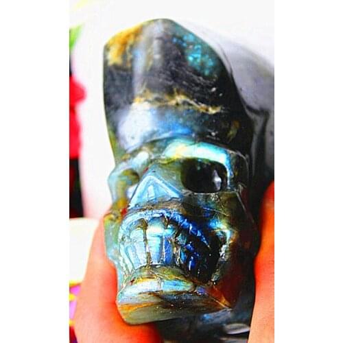 Natural quartz crystal blue ray body labrador skull healing treatment 508g