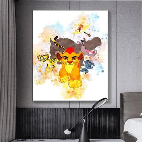Nordic Kids Room Watercolor Printing Canvas Decor Painting Disney Cartoon The Lion King With Partner Poster Home Decorative Gift