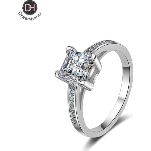 2021 New Arrivals Simple Four Prong Square Zircon Princess Rings 925 Silver For Woman Jewelry Gift