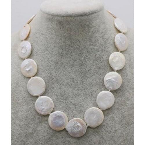 Freshwater pearl white coin 20-22mm necklace wholesale nature 18" 36"