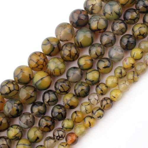 Natural Cracked Yellow Agates Smooth Round 6/8/10mm Stone Beads Spacer For DIY Necklace Bracelets Jewelry Making Strand 15"