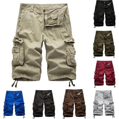 Plus Size Fashion Summer Casual Mens Solid Color Clothing Multi-Pockets Casual Loose Cargo Shorts Loose Work Male Fifth Pants