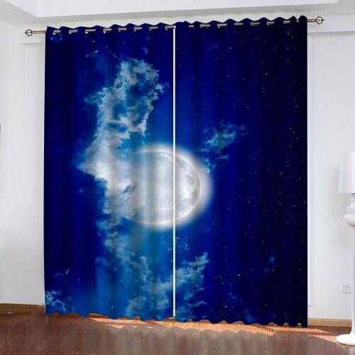 Home Decoration Modern Living Room Bedroom Curtains Custom 3D Photo Curtain Night Sky Moon Scenery Blackout Curtains