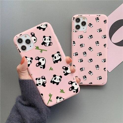 Cute Cartoon panda Phone Case For iphone 12 11 Pro Max Mini XS 8 7 6 6S Plus X SE 2020 XR Matte Candy Pink Silicone cover