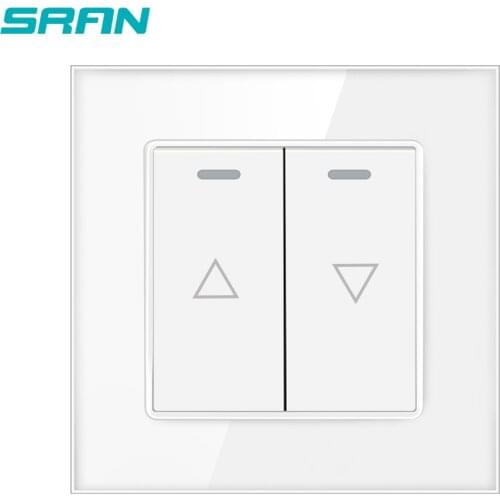 SRAN UK 2gang Roller shutter switch,Crystal tempered glass panel 86mm*86mm Momentary reset switch white/black/gold A610-24