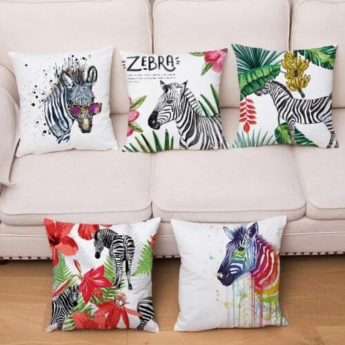 Super Soft Short Plush Cushion Cover Watercolor Zebra Print Pillow Covers 45*45 Square Throw Pillow Case Home Decor Pillowcase
