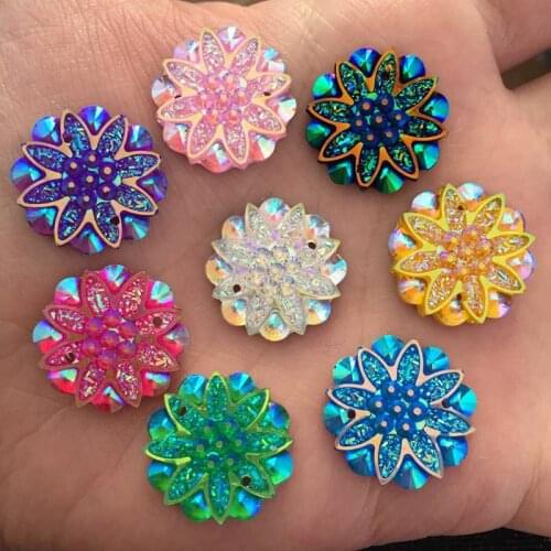 AB Resin Flower Rhinestone Flatback Wedding Decoration 2 Hole 20PCS 18mm ID60*2