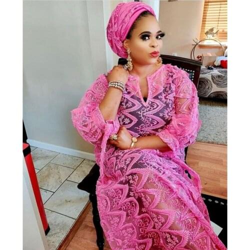 New African Dashiki Fashion Loose Embroidery Long Dress African Maxi Dress For Women African Clothes Elegant Lace Dresses