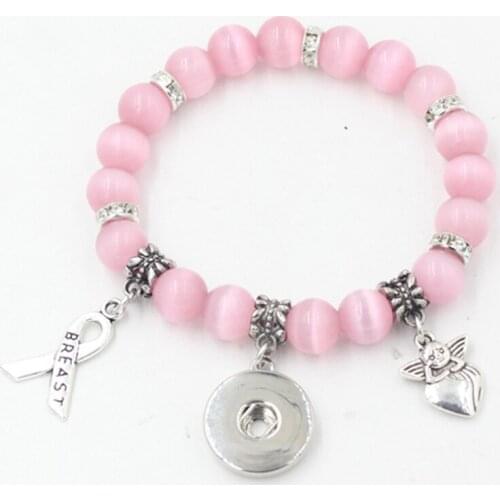 1PC New Breast Cancer Awareness Jewelry Pink Opal Bead Breast Cancer Ribbon Angel Charm Bead Bracelets for Women snap jewelry