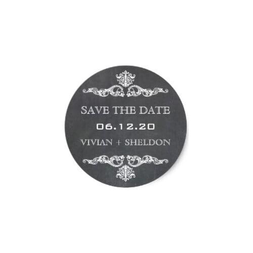 3.8cm Vintage Feel Ornate Swirls Save the Date Stickers