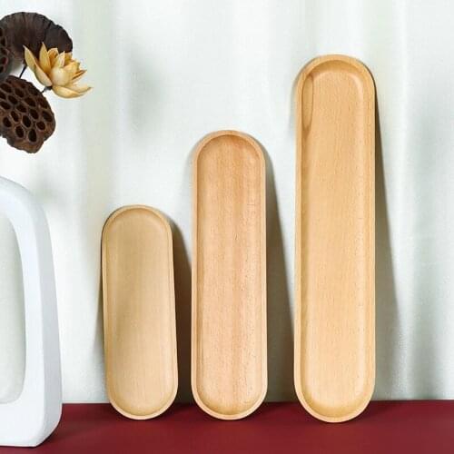 Long Plate Japanese style 3PCS Oval Shape Beech Wooden Bread Plate Dried fruit snack Trays Storage Wedding Fruit Plates