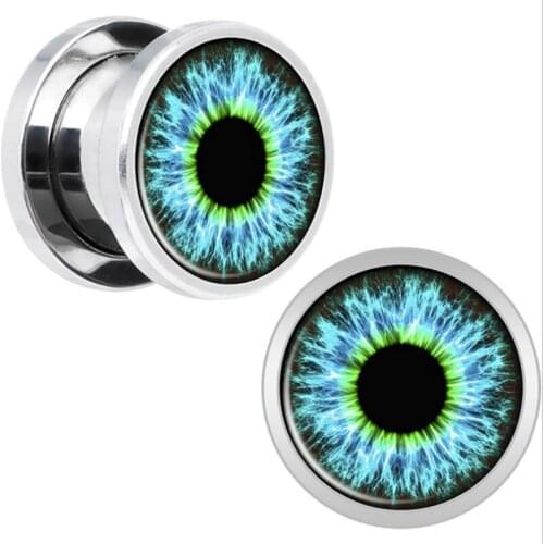 2PCS Punk New Ear Plugs Flared Sexy Body Jewelry Blue Stainless Steel Eyes Fashion Tunnels Piercing Ear Expansions Party Gift
