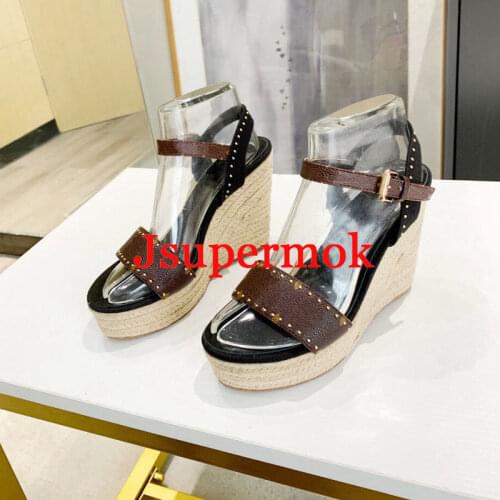 High Quality Wedge Sandals Women Genuine Leather Metal Detailed Ankle Buckle Strap Brand Sandals Handmade