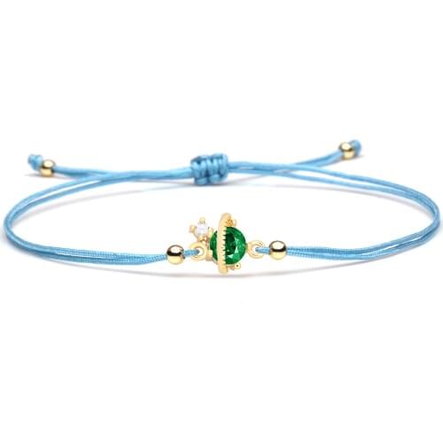 Tiny Copper Chic Green Crystal Cubic Zirconia The Planets Star Charm Bracelet Red String Protect Good Luck Adjustable Jewelry