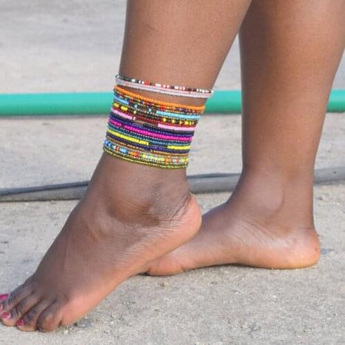 Bohemian Colorful Beads Anklets for Women Handmade Elasticity Foot Jewelry Summer Beach Barefoot Bracelet ankle on Leg