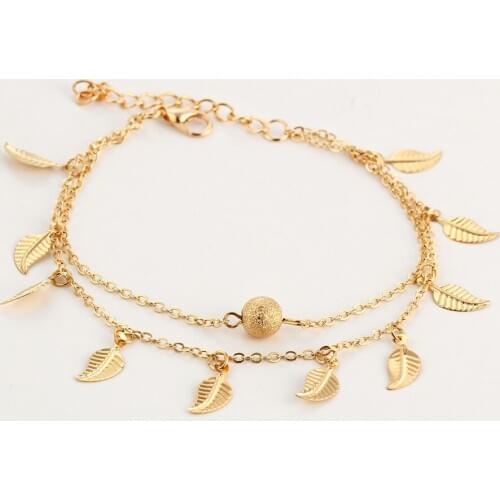 10 pieces/lot Leaf Anklets Women Gold Silver Color Link Chin Ankle Bracelets Beads Multilayers Tassel Barefoot Foot Leg Jewelry