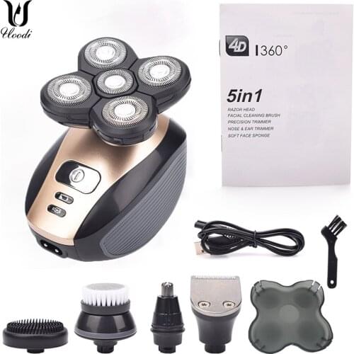 4D Men 's Rechargeable Bald Electric Shaver 5 Floating Heads Beard Nose Ear Hair Trimmer Razor Clipper Facial Brush 5 in 1 Face